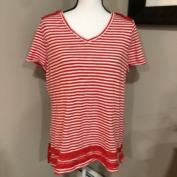 *TALBOTS* Red x White Striped Short Sleeve Shirt - Picture 1 of 6